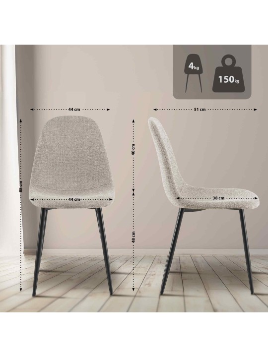 Lot de 4 chaises de salle à manger tissu Napier, crème Lot de 4 chaises de salle à manger tissu Napier, crème