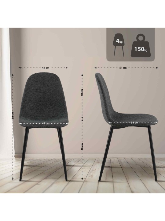 Lot de 4 chaises de salle à manger tissu Napier, noir Lot de 4 chaises de salle à manger tissu Napier, noir