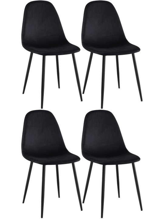 Lot de 4 chaises de salle à manger velours Napier, noir Lot de 4 chaises de salle à manger velours Napier, noir
