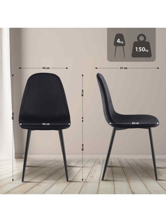 Lot de 4 chaises de salle à manger velours Napier, noir Lot de 4 chaises de salle à manger velours Napier, noir