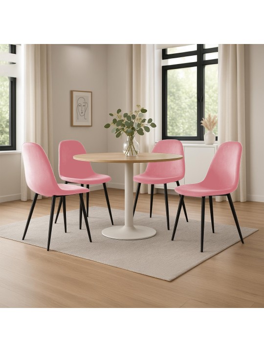 Lot de 4 chaises de salle à manger velours Napier, rose Lot de 4 chaises de salle à manger velours Napier, rose