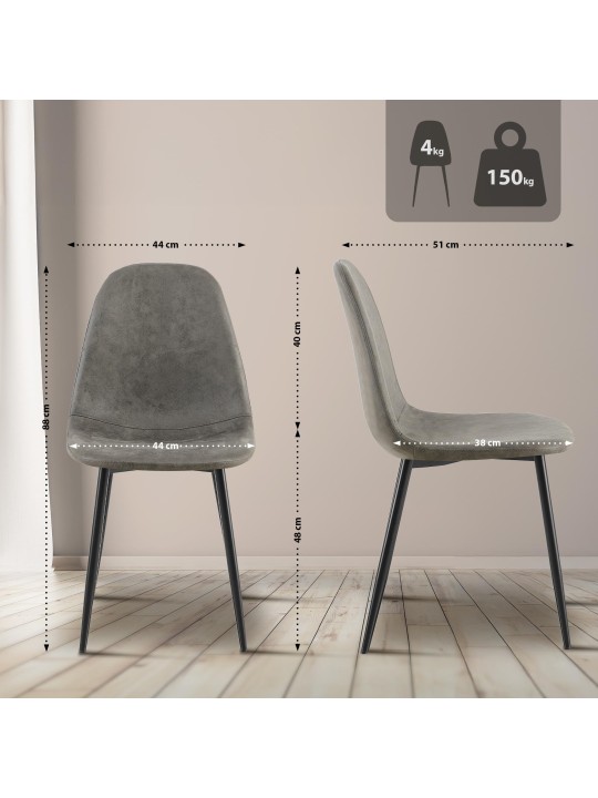 Lot de 4 chaises de salle à manger Napier simili cuir, gris foncé