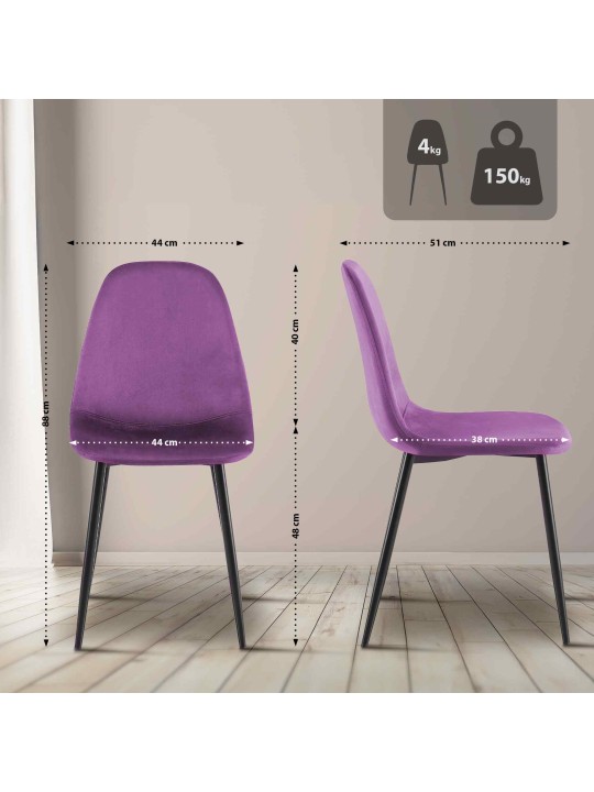 Lot de 4 chaises de salle à manger velours Napier, lilas Lot de 4 chaises de salle à manger velours Napier, lilas