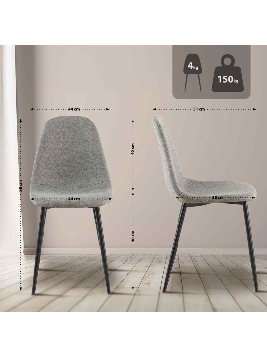 Lot de 4 chaises de salle à manger tissu Napier, gris clair Lot de 4 chaises de salle à manger tissu Napier, gris clair