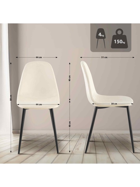 Lot de 4 chaises de salle à manger velours Napier, crème Lot de 4 chaises de salle à manger velours Napier, crème