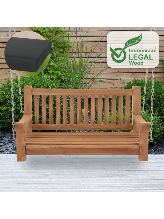 Banc à bascule Joyce avec coussin d'assise 120 cm + teck, gris foncé