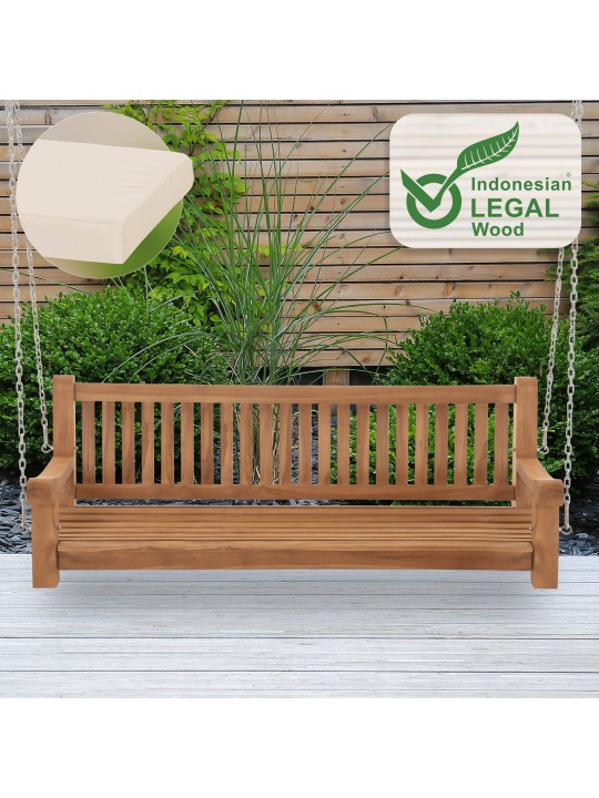 Banc à bascule Joyce avec coussin d'assise 180 cm + teck, crème