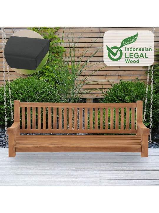 Banc à bascule Joyce avec coussin d'assise 180 cm + teck, gris foncé