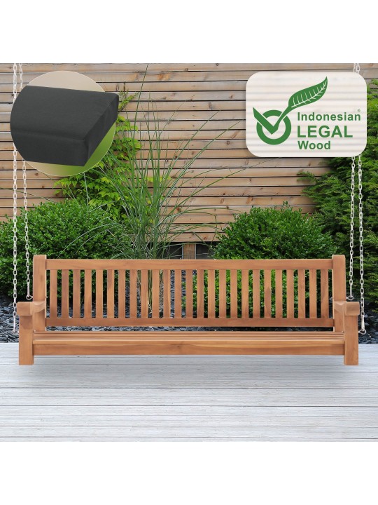 Banc à bascule Joyce avec coussin d'assise 200 cm + teck, gris foncé