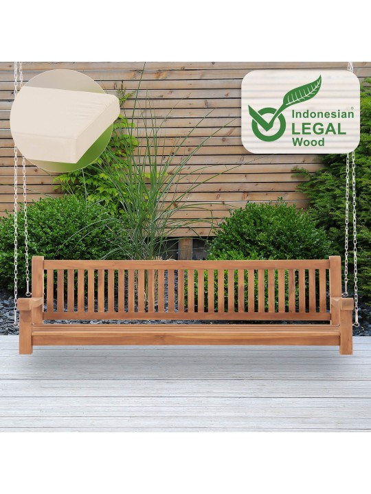 Banc à bascule Joyce avec coussin d'assise 220 cm + teck, crème