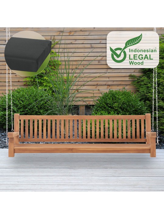 Banc à bascule Joyce avec coussin d'assise 220 cm + teck, gris foncé