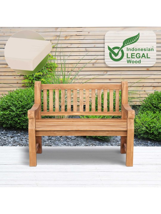 Banc en teck Jackson avec coussin d'assise 120 cm + teck, crème