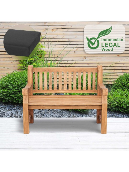 Banc en teck Jackson avec coussin d'assise 120 cm + teck, gris foncé Banc en teck Jackson avec coussin d'assise 120 cm + teck, gris foncé