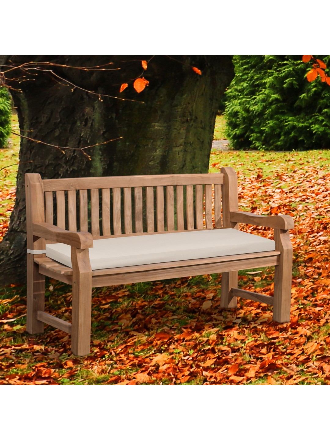 Banc en teck Jackson avec coussin d'assise 150 cm + teck, crème