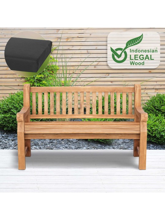 Banc en teck Jackson avec coussin d'assise 150 cm + teck, gris foncé Banc en teck Jackson avec coussin d'assise 150 cm + teck, gris foncé