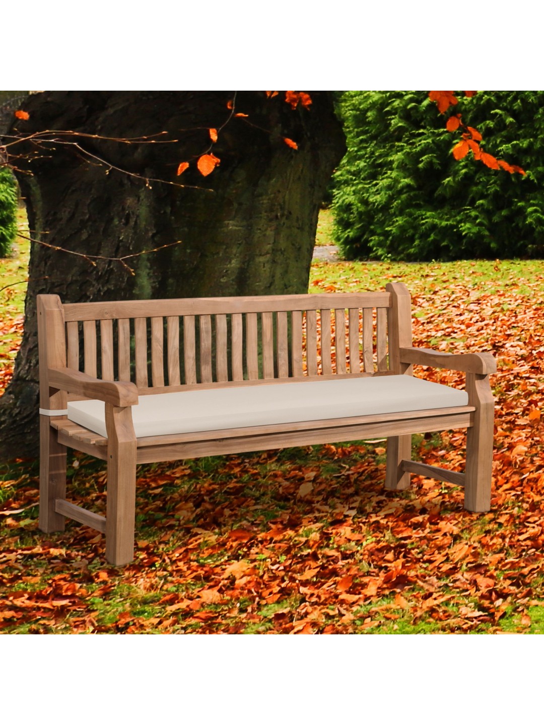 Banc en teck Jackson avec coussin d'assise 180 cm + teck, crème