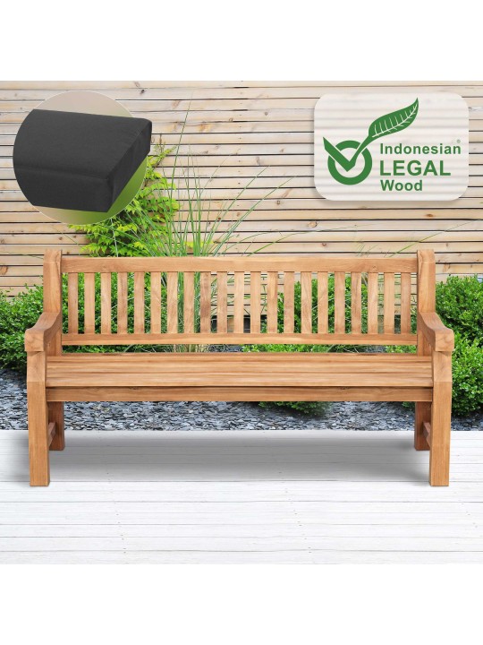 Banc en teck Jackson avec coussin d'assise 180 cm + teck, gris foncé Banc en teck Jackson avec coussin d'assise 180 cm + teck, gris foncé