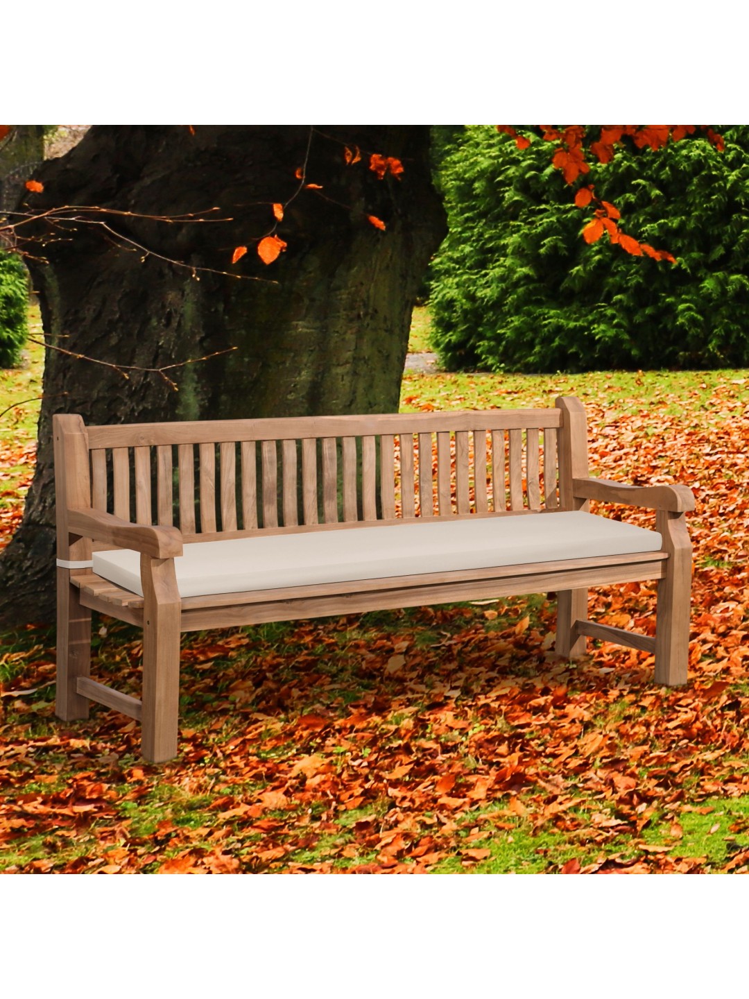 Banc en teck Jackson avec coussin d'assise 200 cm + teck, crème