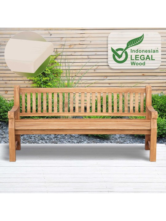 Banc en teck Jackson avec coussin d'assise 200 cm + teck, crème