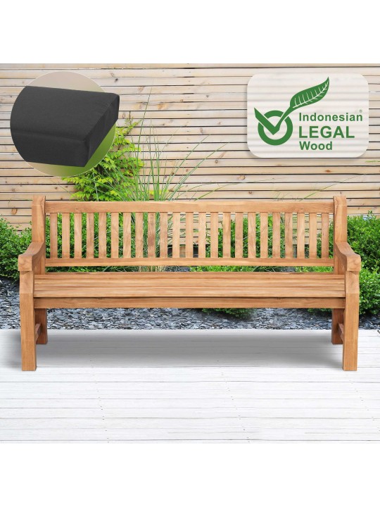 Banc en teck Jackson avec coussin d'assise 200 cm + teck, gris foncé Banc en teck Jackson avec coussin d'assise 200 cm + teck, gris foncé