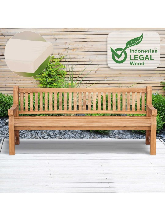 Banc en teck Jackson avec coussin d'assise 220 cm + teck, crème