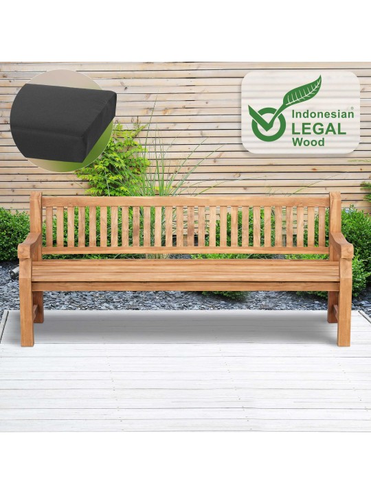 Banc en teck Jackson avec coussin d'assise 220 cm + teck, gris foncé Banc en teck Jackson avec coussin d'assise 220 cm + teck, gris foncé
