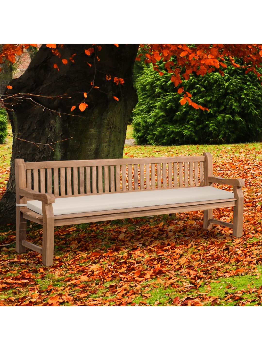 Banc en teck Jackson avec coussin d'assise 240 cm + teck, crème