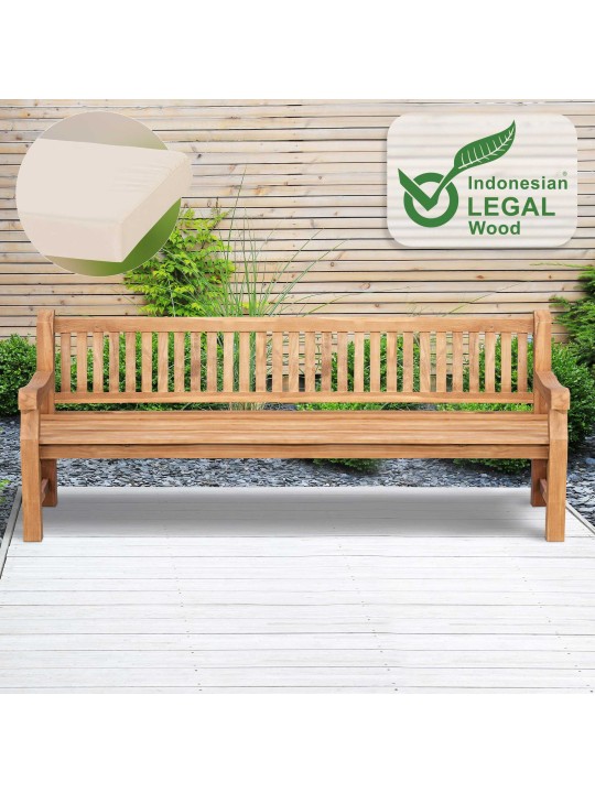 Banc en teck Jackson avec coussin d'assise 240 cm + teck, crème