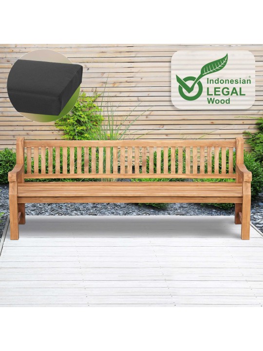 Banc en teck Jackson avec coussin d'assise 240 cm + teck, gris foncé Banc en teck Jackson avec coussin d'assise 240 cm + teck, gris foncé