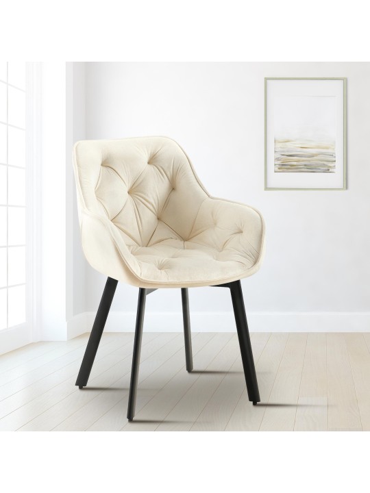 Lot de 2 chaises de salle à manger Antigo velours, crème