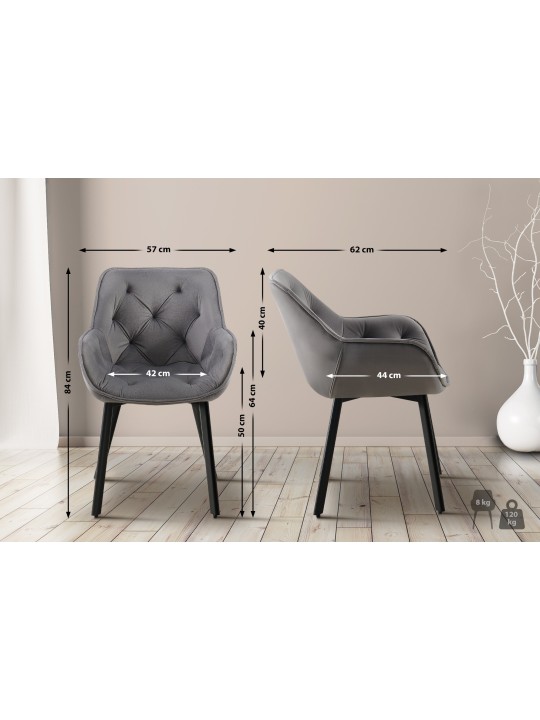 Lot de 2 chaises de salle à manger Antigo velours, gris foncé Lot de 2 chaises de salle à manger Antigo velours, gris foncé