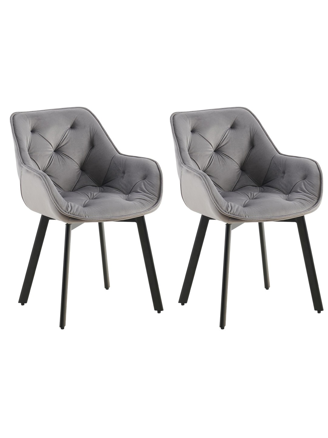 Lot de 2 chaises de salle à manger Antigo velours, gris foncé