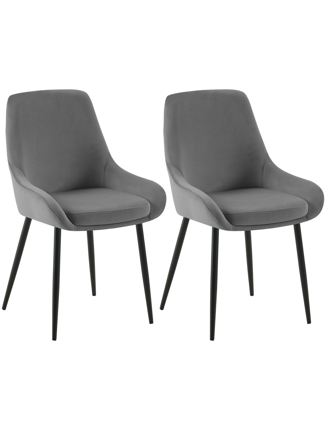 Lot de 2 chaises de salle à manger Elmira velours, gris foncé
