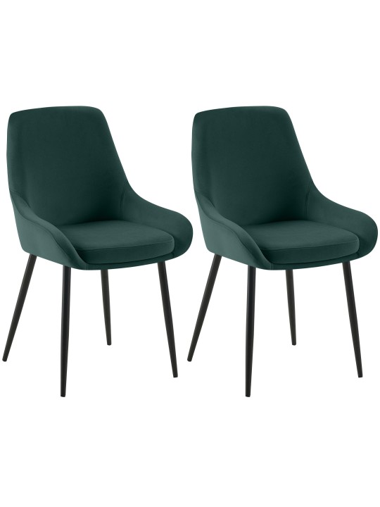 Lot de 2 chaises de salle à manger Elmira velours, vert
