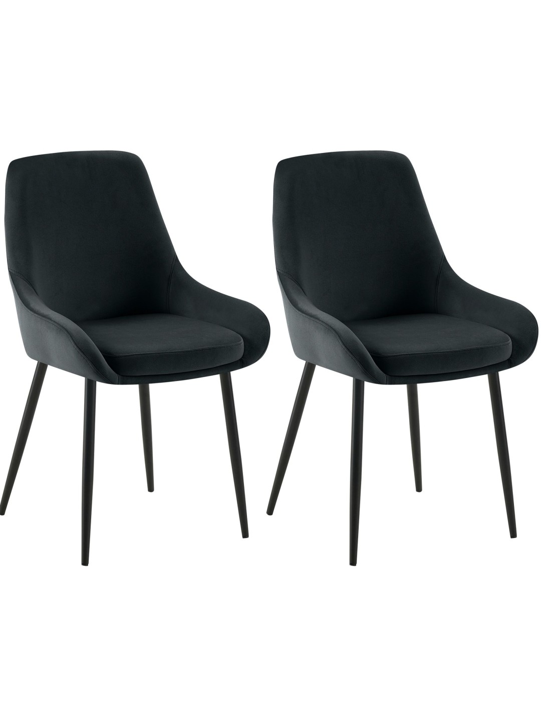 Lot de 2 chaises de salle à manger Elmira velours, noir