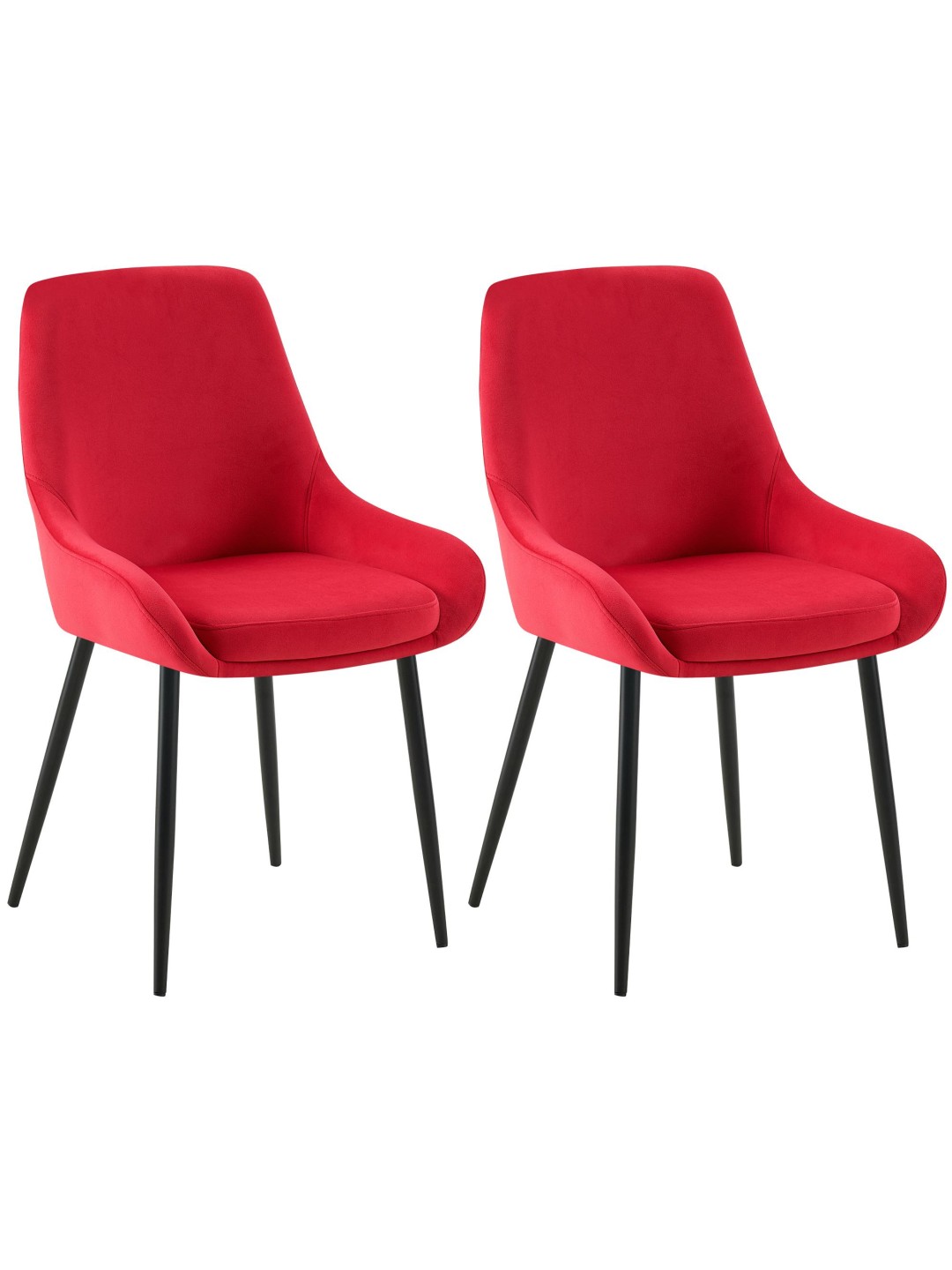 Lot de 2 chaises de salle à manger Elmira velours, rouge
