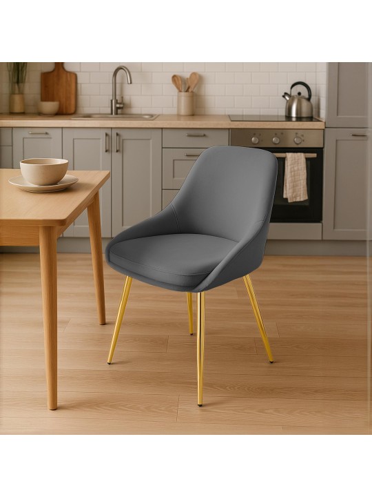 Lot de 2 chaises de salle à manger Elmira velours doré, gris foncé