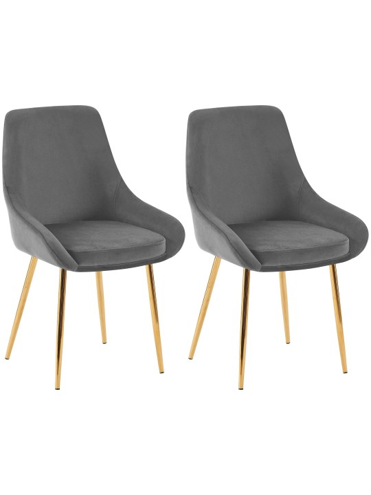 Lot de 2 chaises de salle à manger Elmira velours doré, gris foncé
