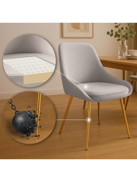 Lot de 2 chaises de salle à manger Elmira velours doré, gris