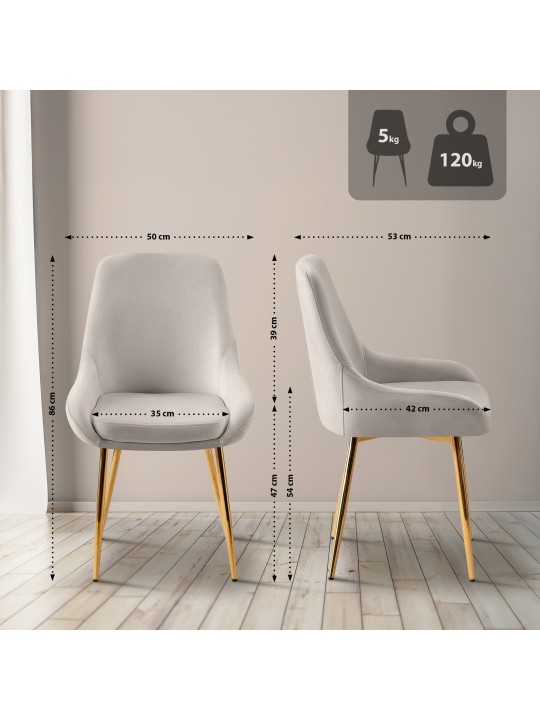 Lot de 2 chaises de salle à manger Elmira velours doré, gris