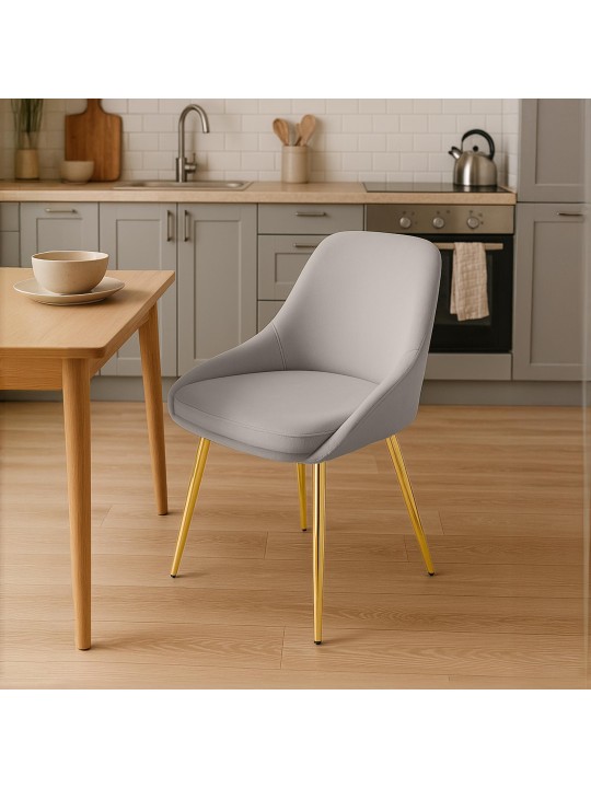 Lot de 2 chaises de salle à manger Elmira velours doré, gris