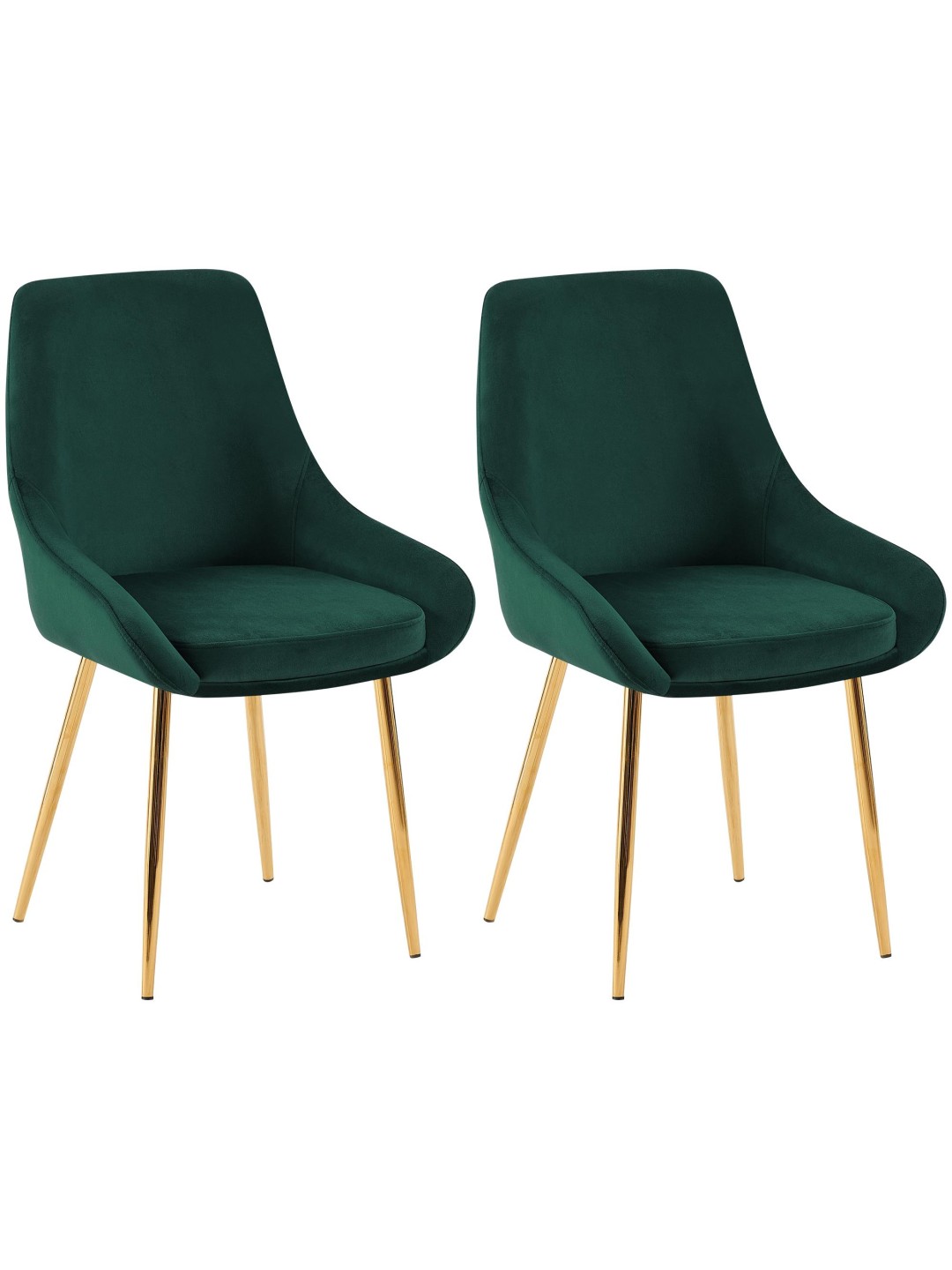 Lot de 2 chaises de salle à manger Elmira velours doré, vert