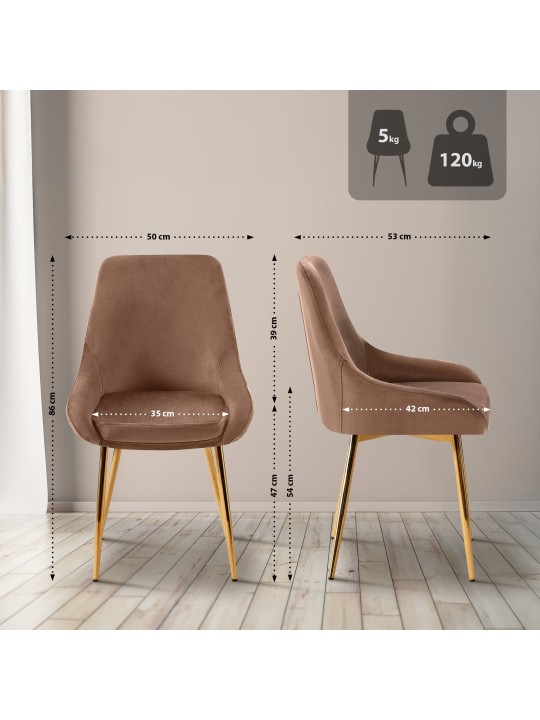 Lot de 2 chaises de salle à manger Elmira velours doré, brun