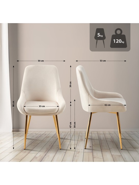 Lot de 2 chaises de salle à manger Elmira velours doré, crème