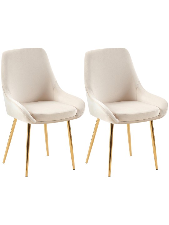 Lot de 2 chaises de salle à manger Elmira velours doré, crème