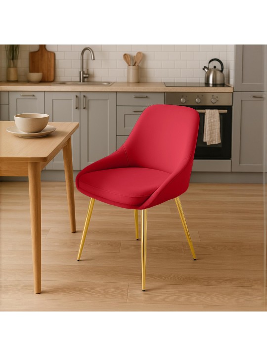 Lot de 2 chaises de salle à manger Elmira velours doré, rouge