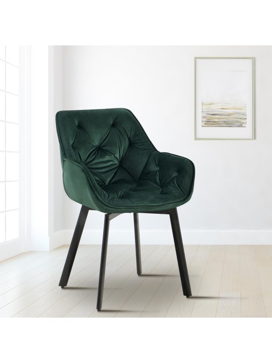 Lot de 2 chaises de salle à manger Antigo velours, vert