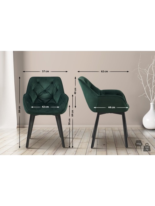 Lot de 2 chaises de salle à manger Antigo velours, vert