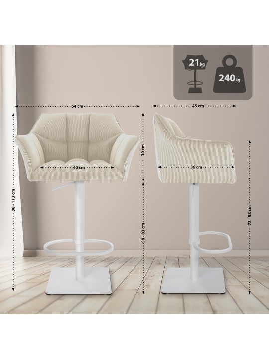 Tabouret de bar Damaso W Cord, crème