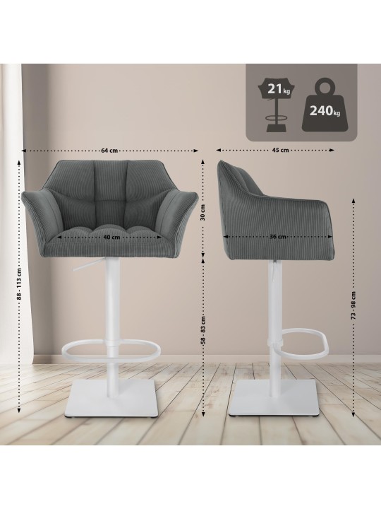 Tabouret de bar Damaso W Cord, gris